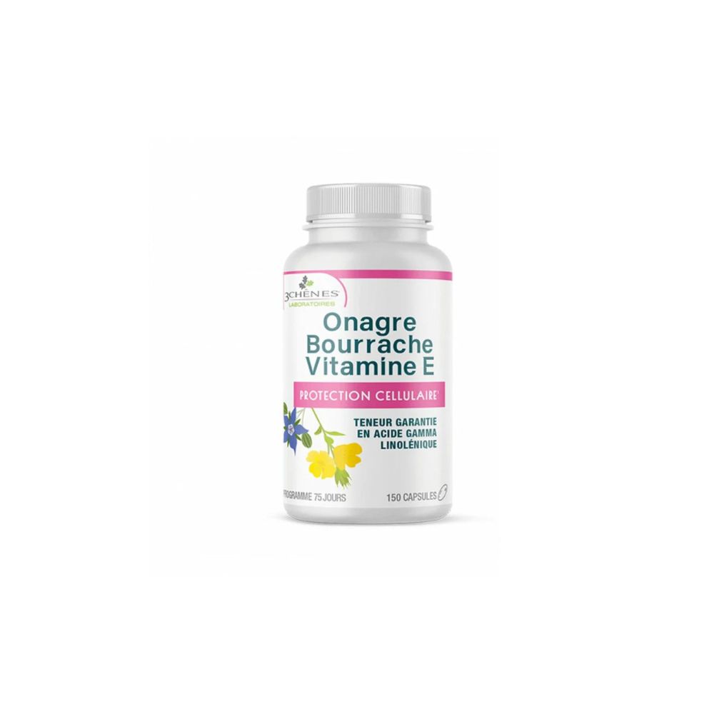 3 CHENES ONAGRE BOURRACHE VITAMINE E 150 CAPSULES