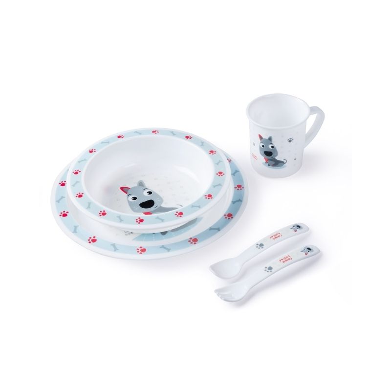 CANPOL SET REPAS 5P BLEU HAPPY ANIMALS CHIENS 4/401