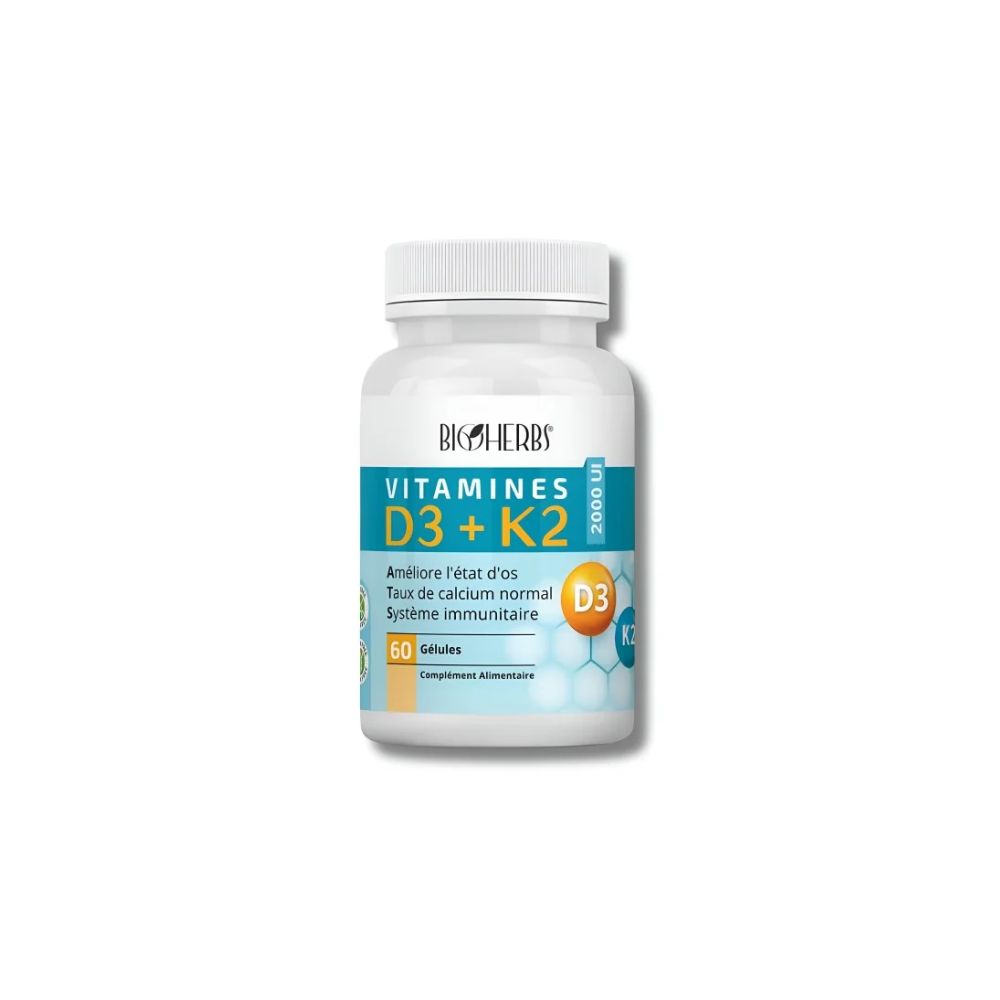 BIOHERBS – VITAMINE D3 + K2 60 GELLULES