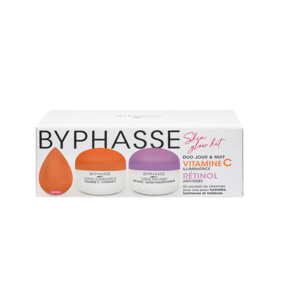 BYPHASSE KIT SKIN GLOW CREMES VITAMINE C 50ML ET RETINOL 50ML+BEAUTY BLENDER (OFFERT)