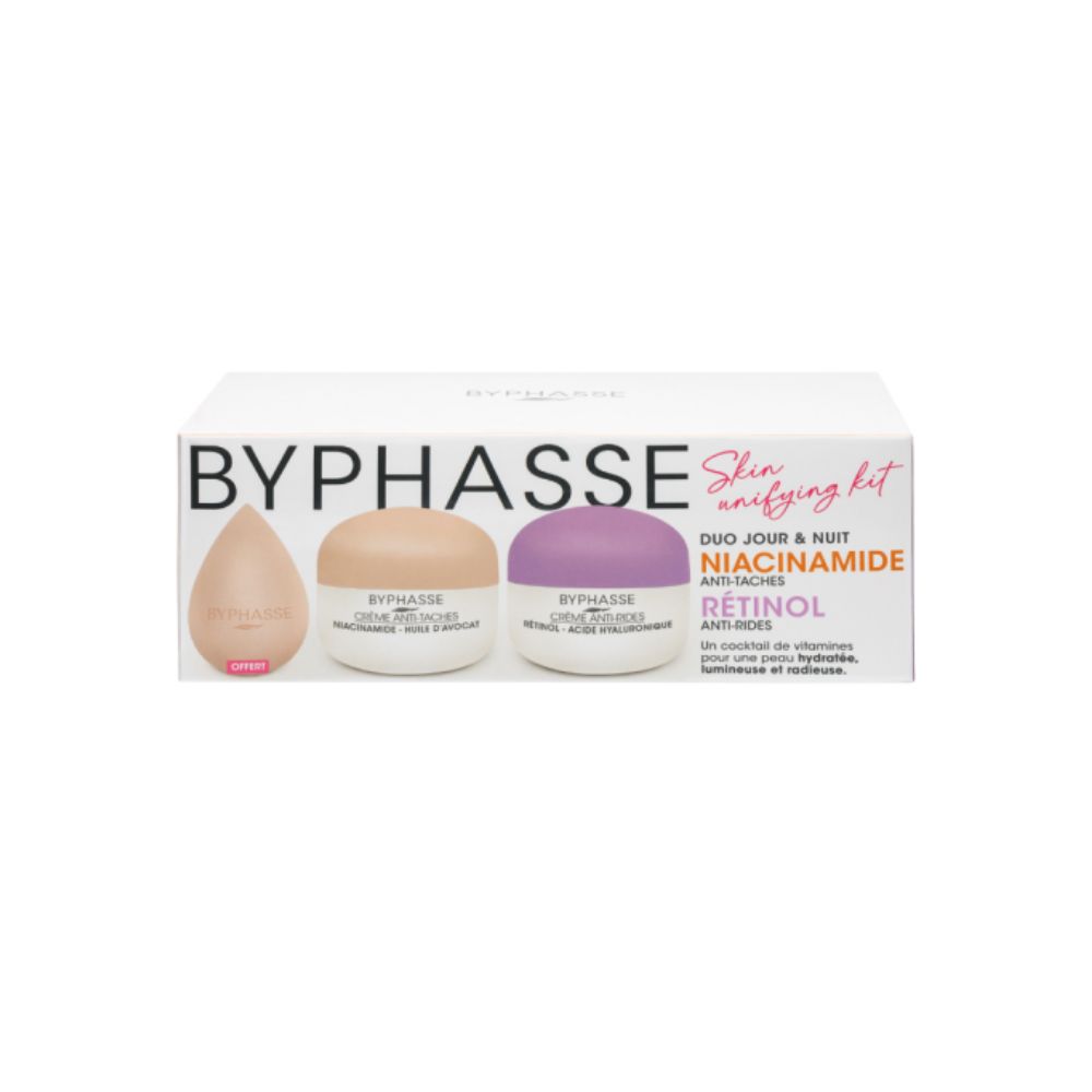 BYPHASSE KIT SKIN UNIFYING CREMES NIACINAMIDE 50ML ET RETINOL 50ML+BEAUTY BLENDER (OFFERT)