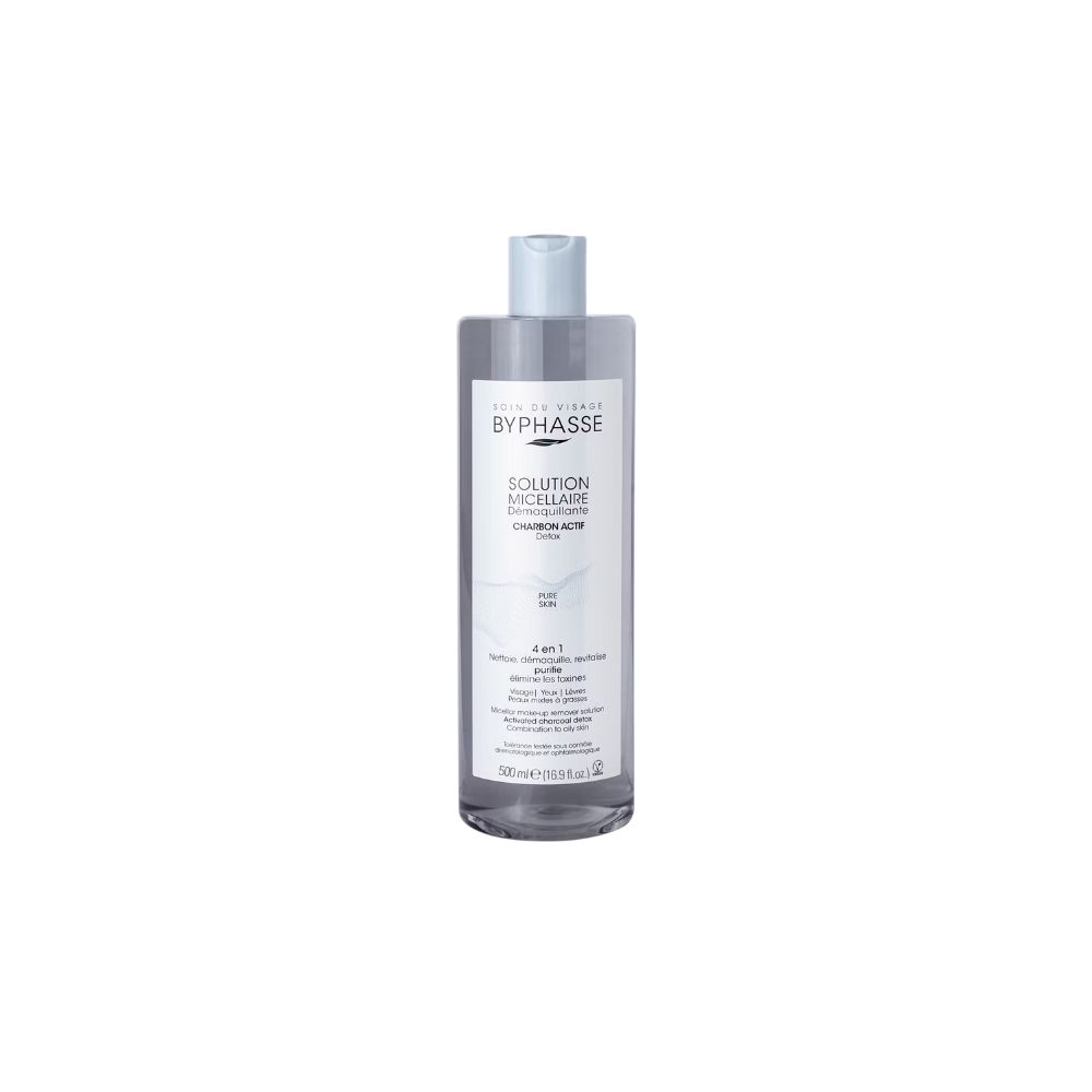 BYPHASSE SOLUTION MICELLAIRE DEMAQUILLANTE 4 EN 1 AU CHARBON ACTIF 500ML